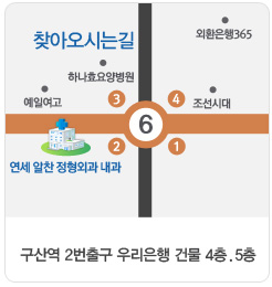 찾아오시는길 구산역 2번출구 우리은행 건물 4층, 5층